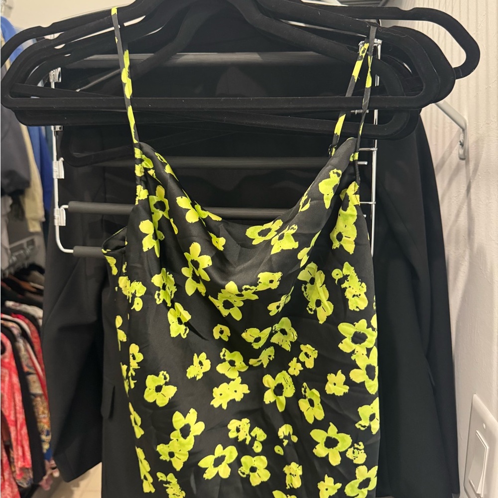 Floral Black and Neon Yellow Cami Top